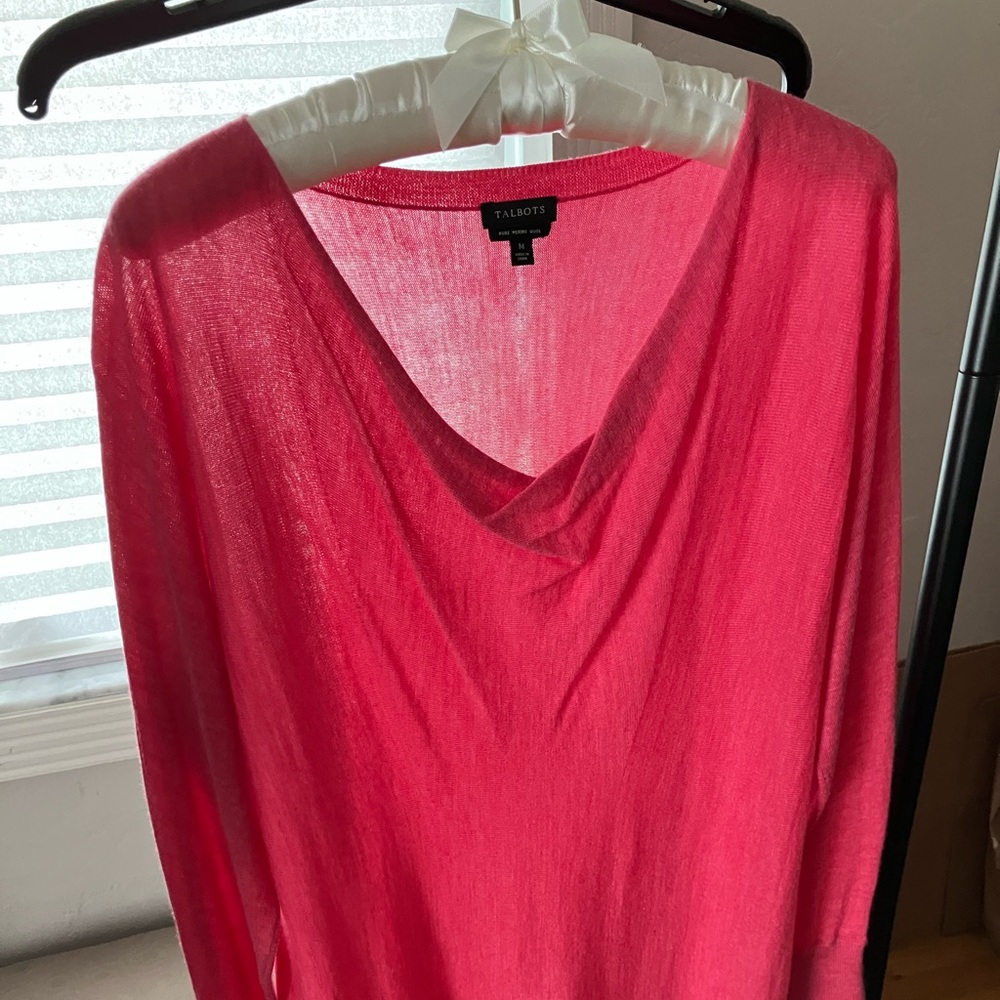 Talbots Vibrant Pink Merino Wool Sweater drape neck